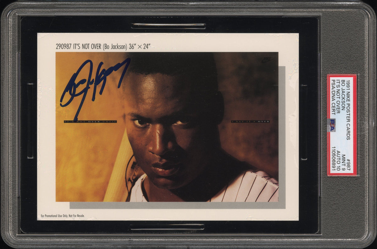 Bo Jackson PSA 9 AUTO 10 Autograph 1991 Nike Poster Cards #987 IT'S NOT OVER 5x7 Beckett Witness & PSA/DNA
