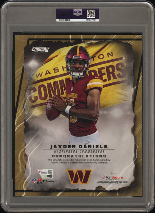 Jayden Daniels PSA 9 AUTO Fanatics Under Wraps Emanate #/50 GOLD 2024 Rookie RC (Oversized) Autograph PSA/DNA