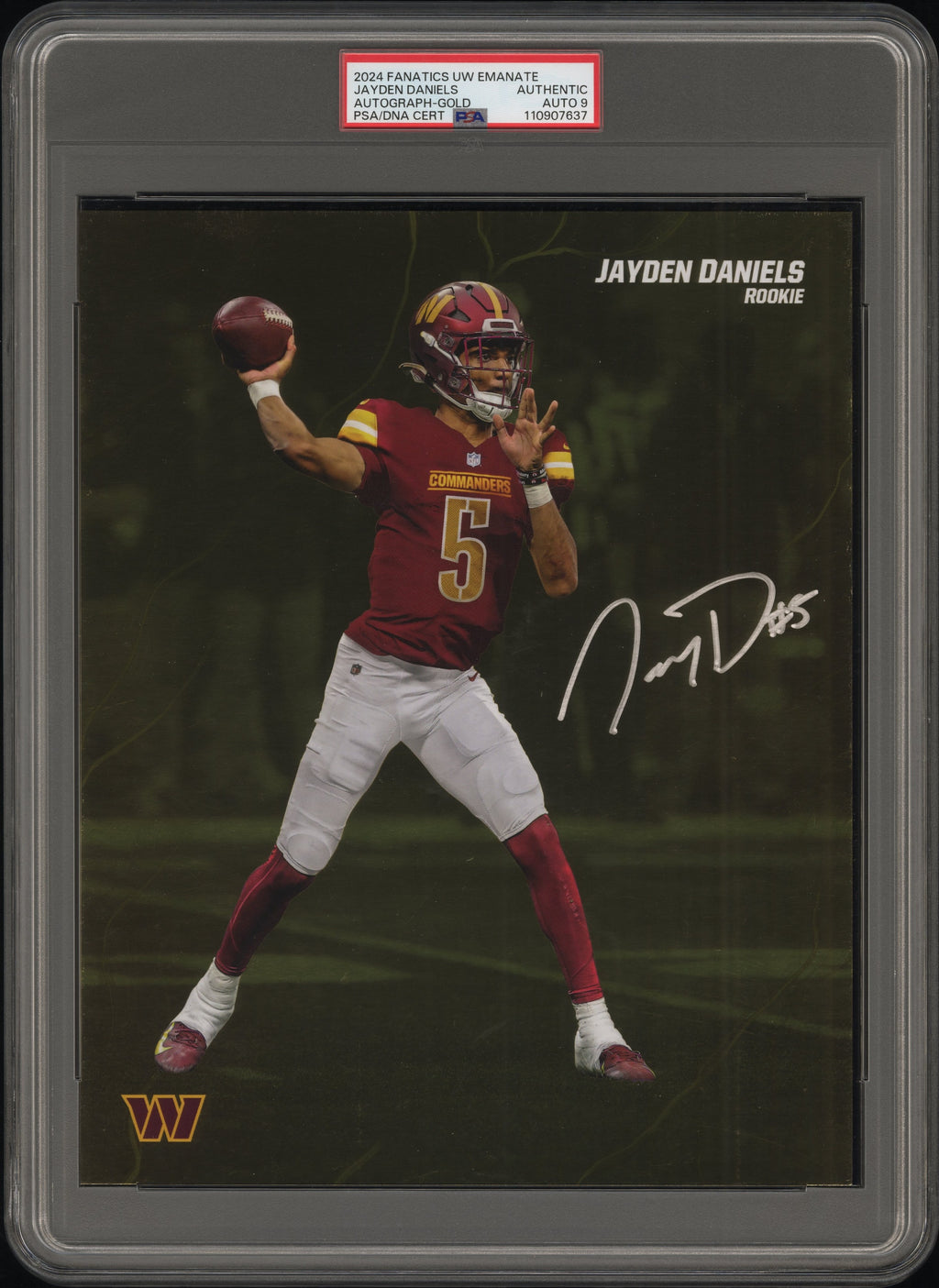 Jayden Daniels PSA 9 AUTO Fanatics Under Wraps Emanate #/50 GOLD 2024 Rookie RC (Oversized) Autograph PSA/DNA