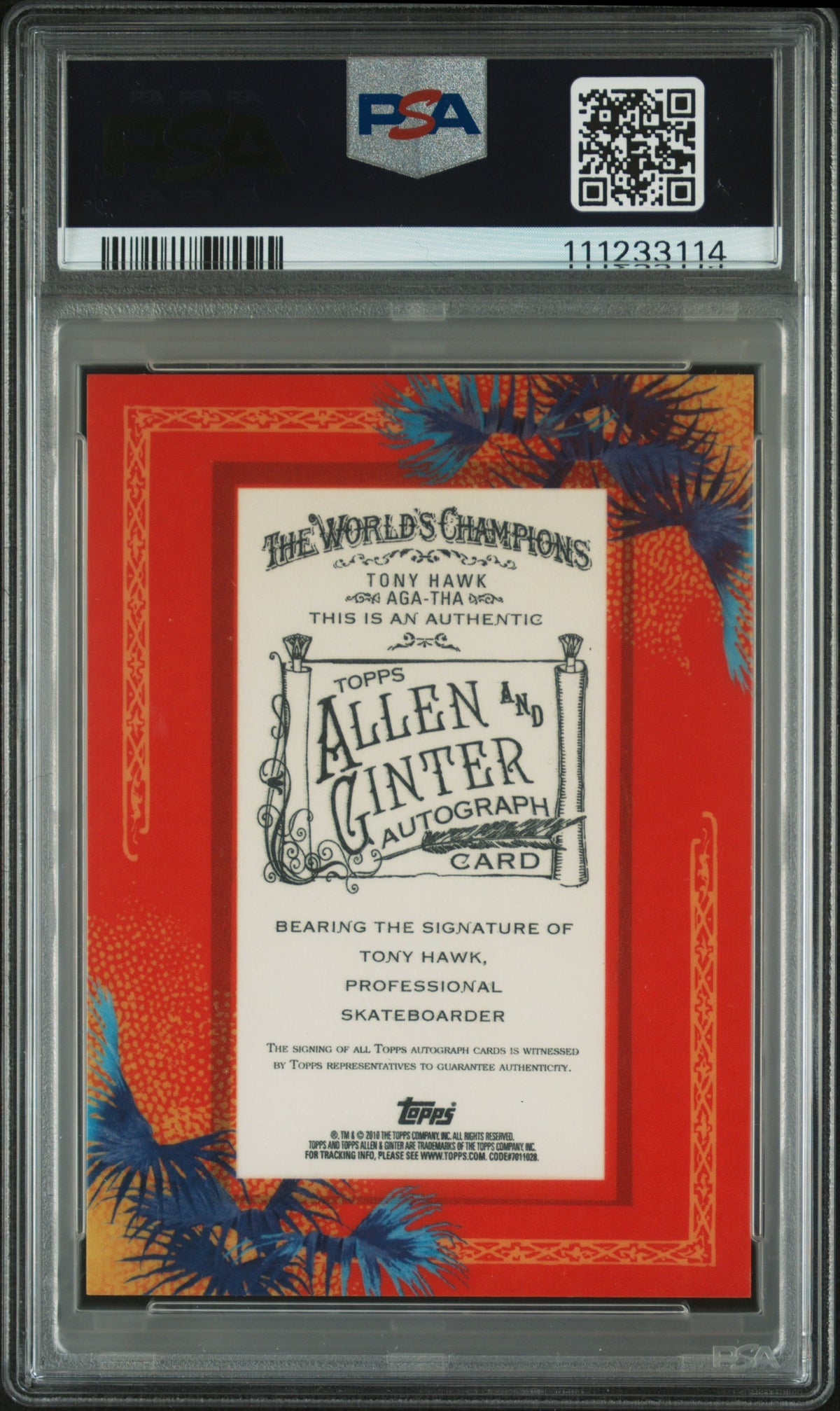 Tony Hawk PSA 9 Topps 2010 Allen & Ginter A&G Baseball Autographs AUTO Rookie RC
