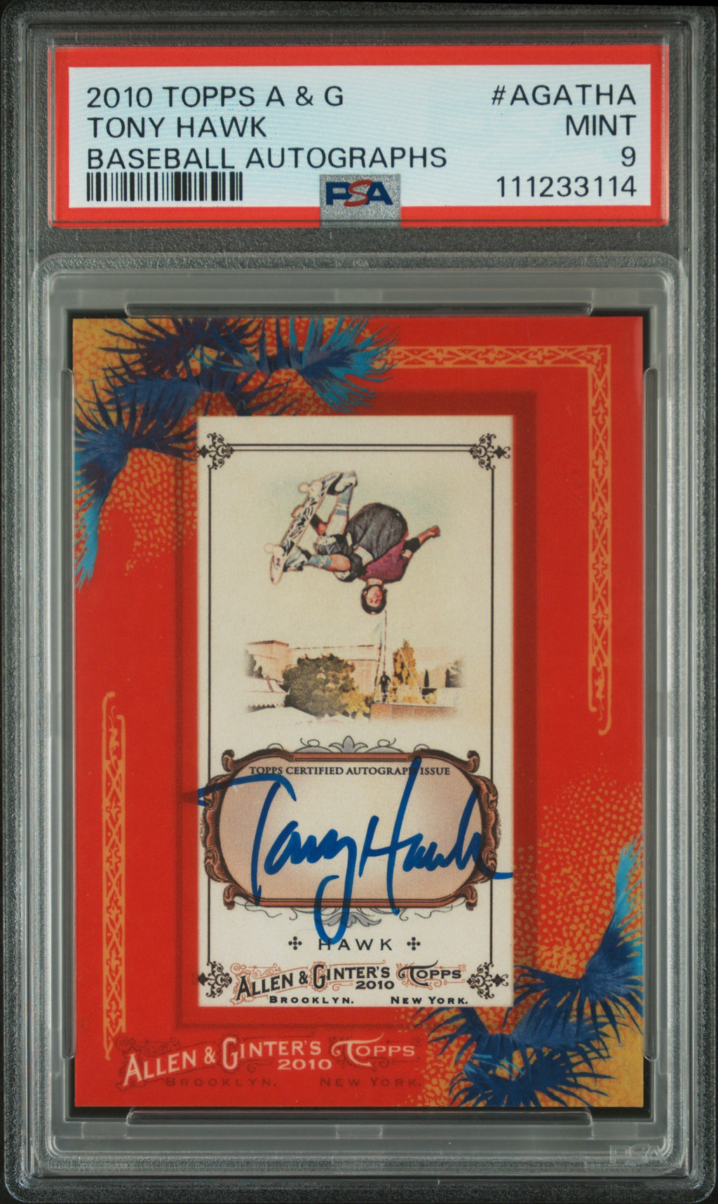 Tony Hawk PSA 9 Topps 2010 Allen & Ginter A&G Baseball Autographs AUTO Rookie RC