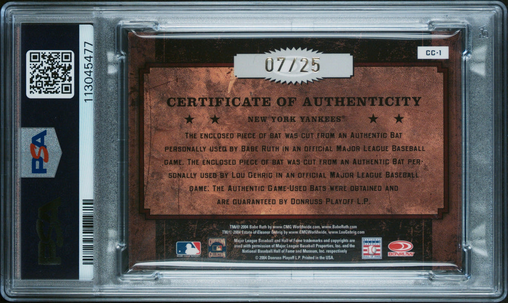Babe Ruth & Lou Gehrig PSA 8 2004 Donruss Classics DUAL GAME-USED BAT #/25