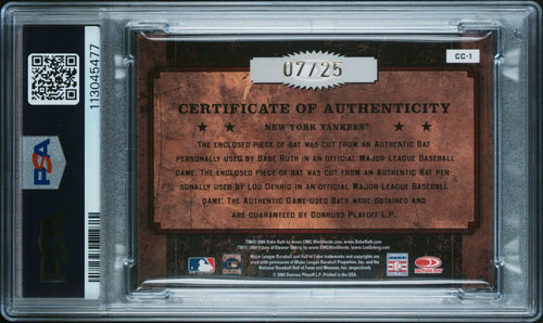 Babe Ruth & Lou Gehrig PSA 8 2004 Donruss Classics DUAL GAME-USED BAT #/25