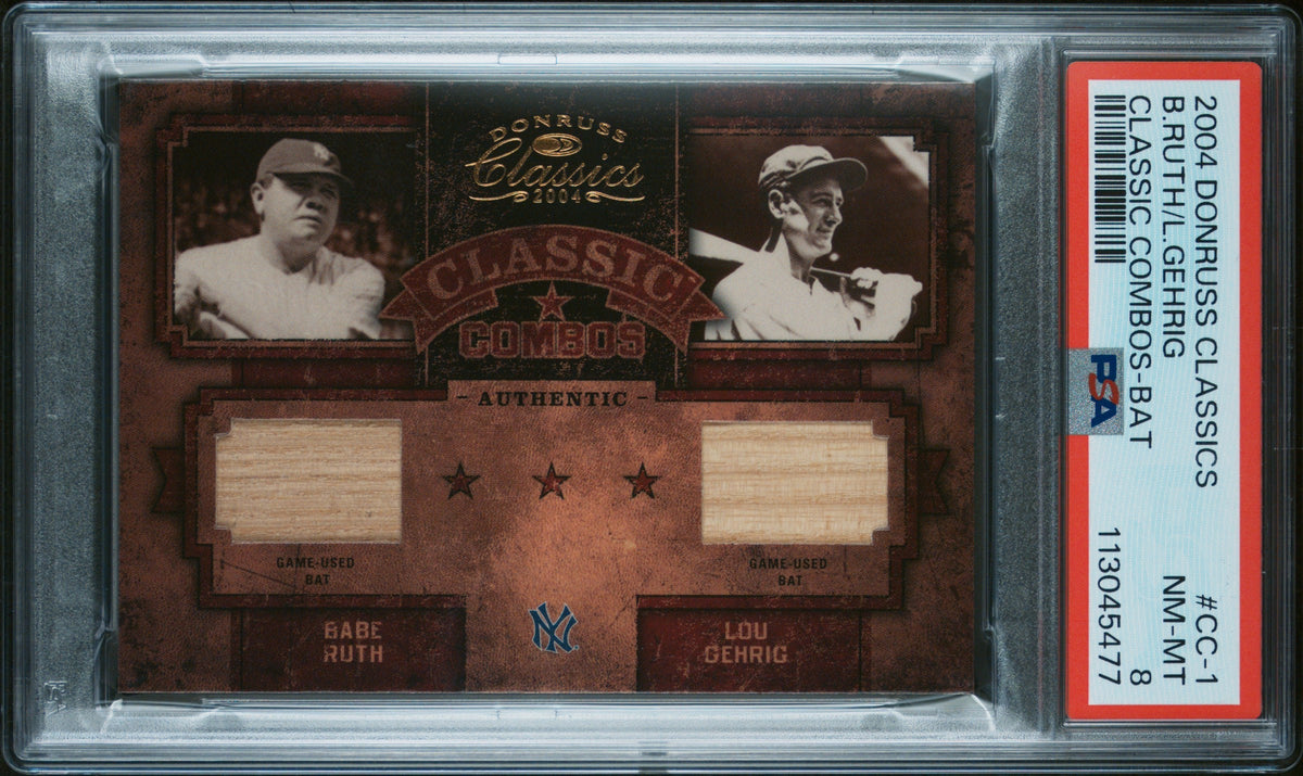 Babe Ruth & Lou Gehrig PSA 8 2004 Donruss Classics DUAL GAME-USED BAT #/25