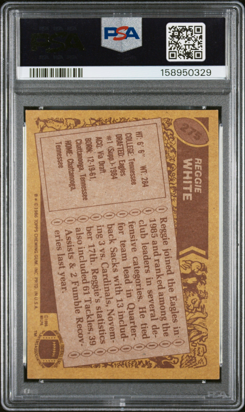Reggie White PSA 3 AUTO 10 Topps 1986 Rookie RC #275 Autograph PSA/DNA