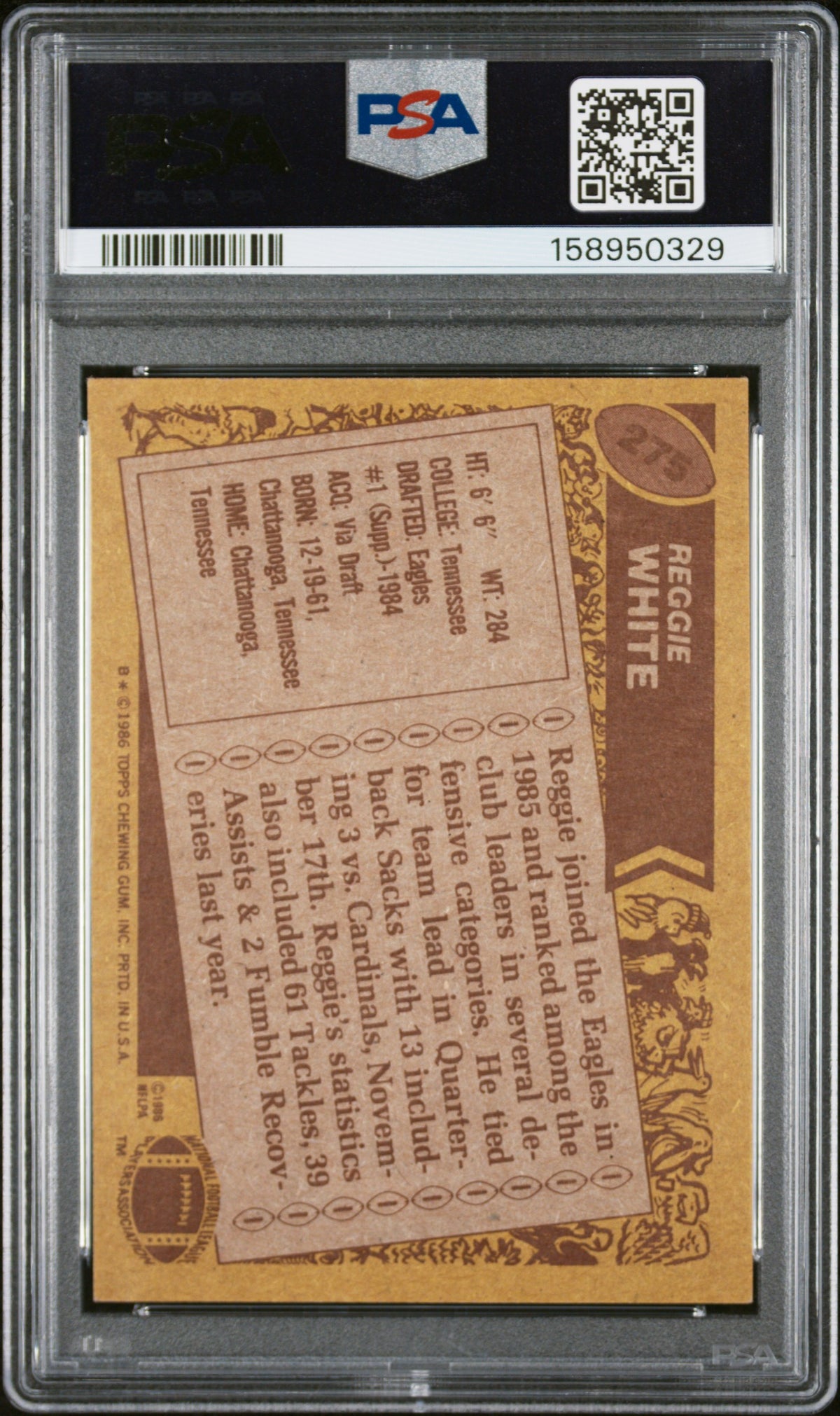 Reggie White PSA 3 AUTO 10 Topps 1986 Rookie RC #275 Autograph PSA/DNA