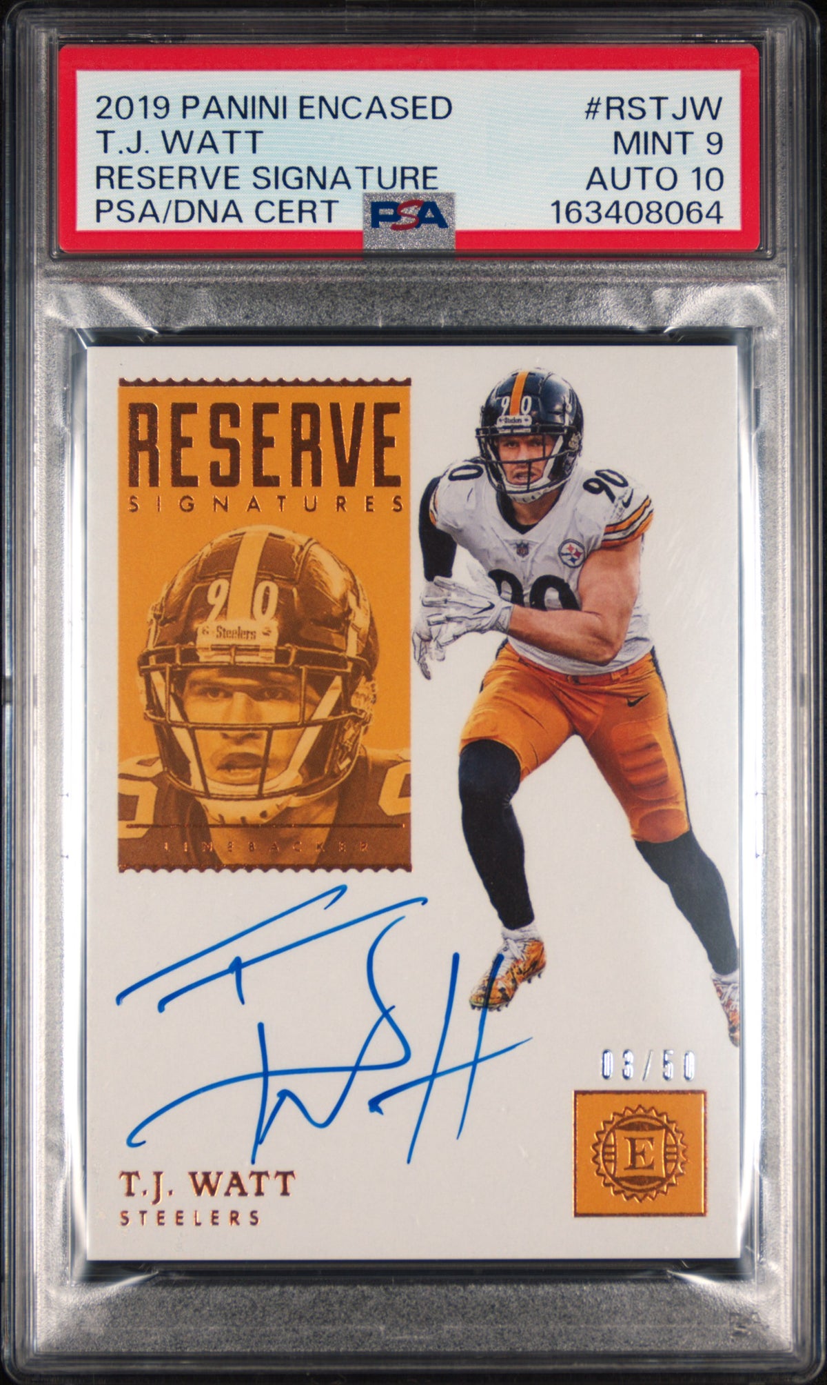 TJ Watt PSA 9 AUTO 10 Panini Encased 2019 Reserve Signature Autograph