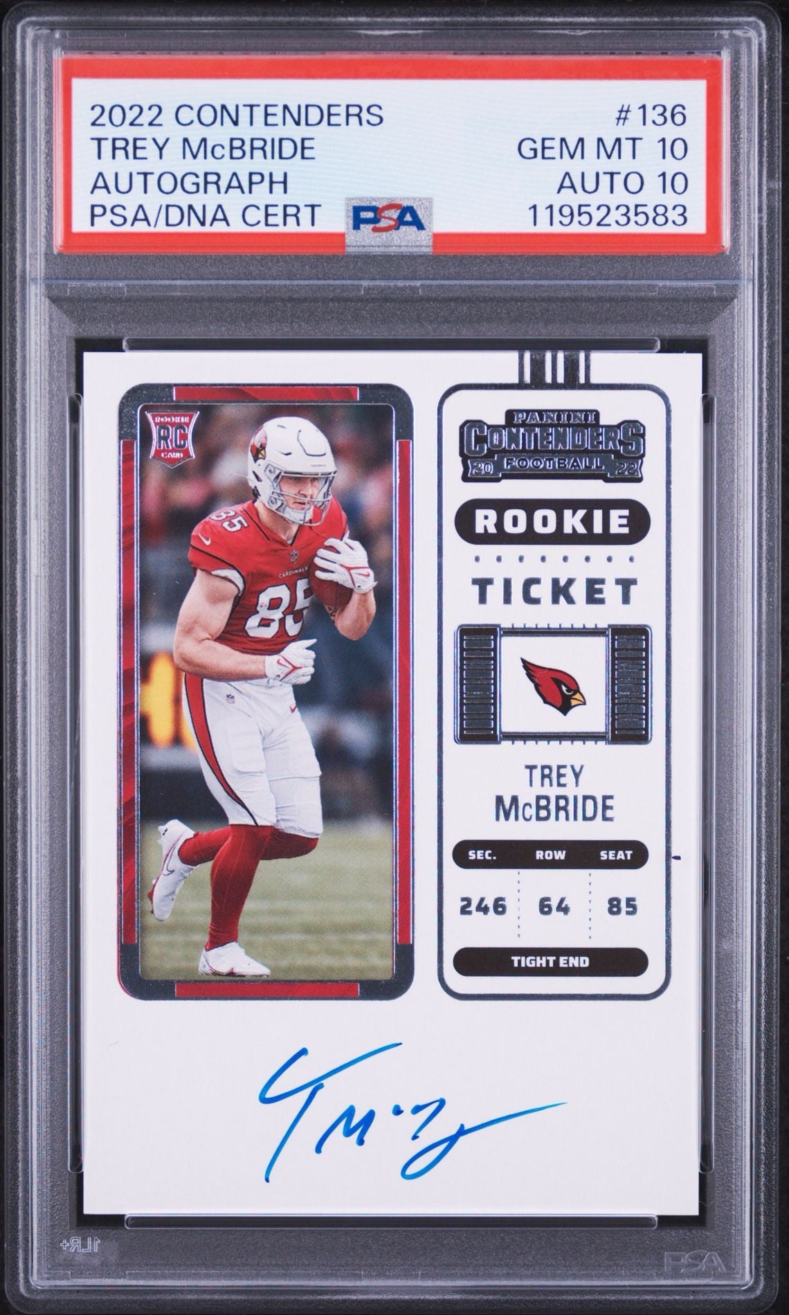 Trey McBride PSA 10 AUTO 10 Panini Contenders 2022 RC Rookie Ticket Autograph