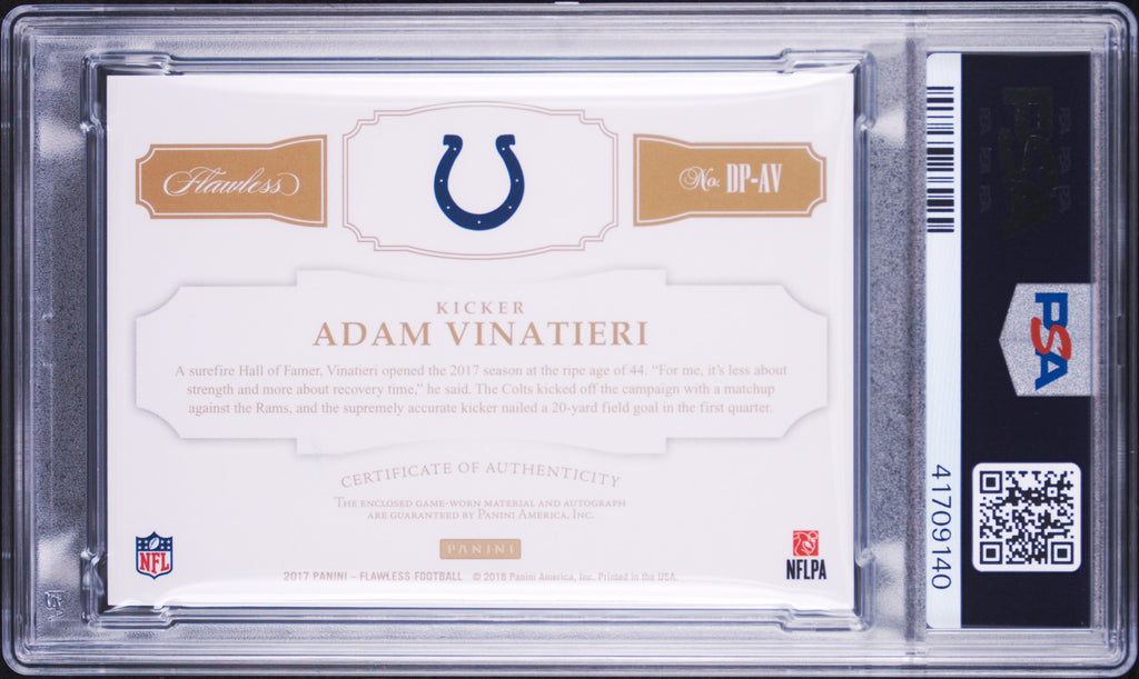 Adam Vinatieri PSA 10 AUTO 10 2017 Panini FLAWLESS Dual GAME-USED AUTOGRAPH (pop 1)