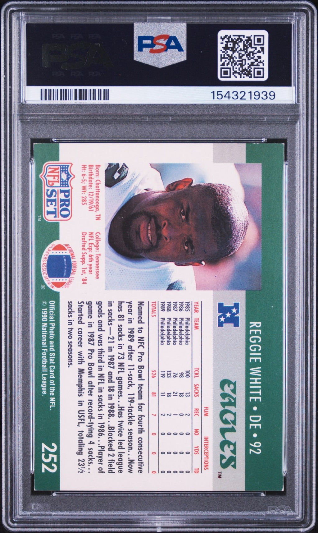 Reggie White PSA 10 AUTO Pro Set 1990 Autograph PSA/DNA