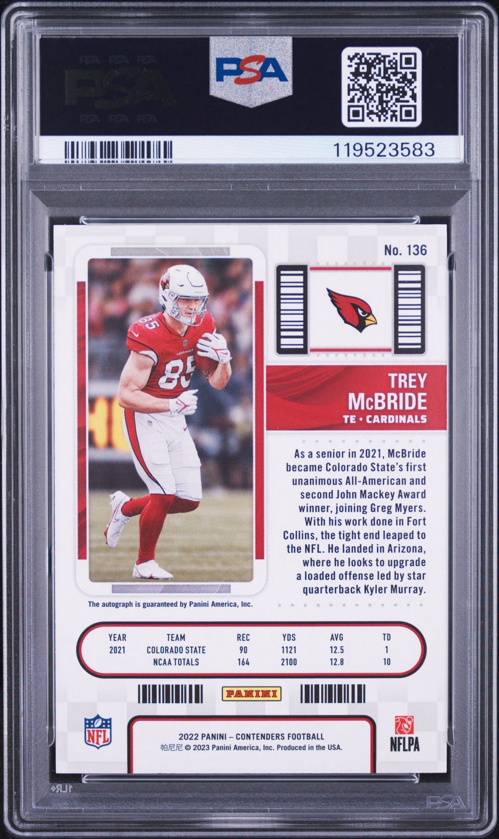 Trey McBride PSA 10 AUTO 10 Panini Contenders 2022 RC Rookie Ticket Autograph