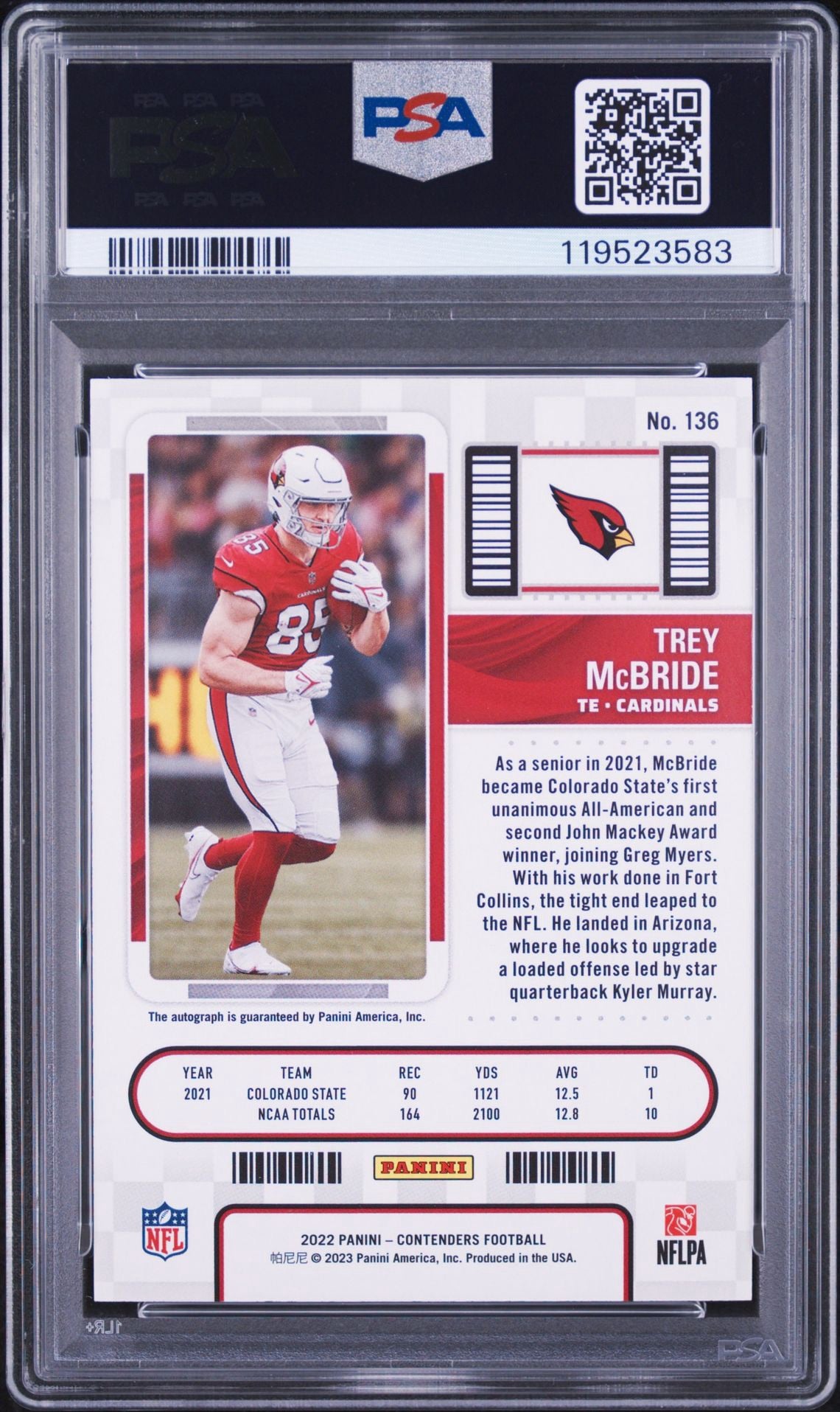 Trey McBride PSA 10 AUTO 10 Panini Contenders 2022 RC Rookie Ticket Autograph