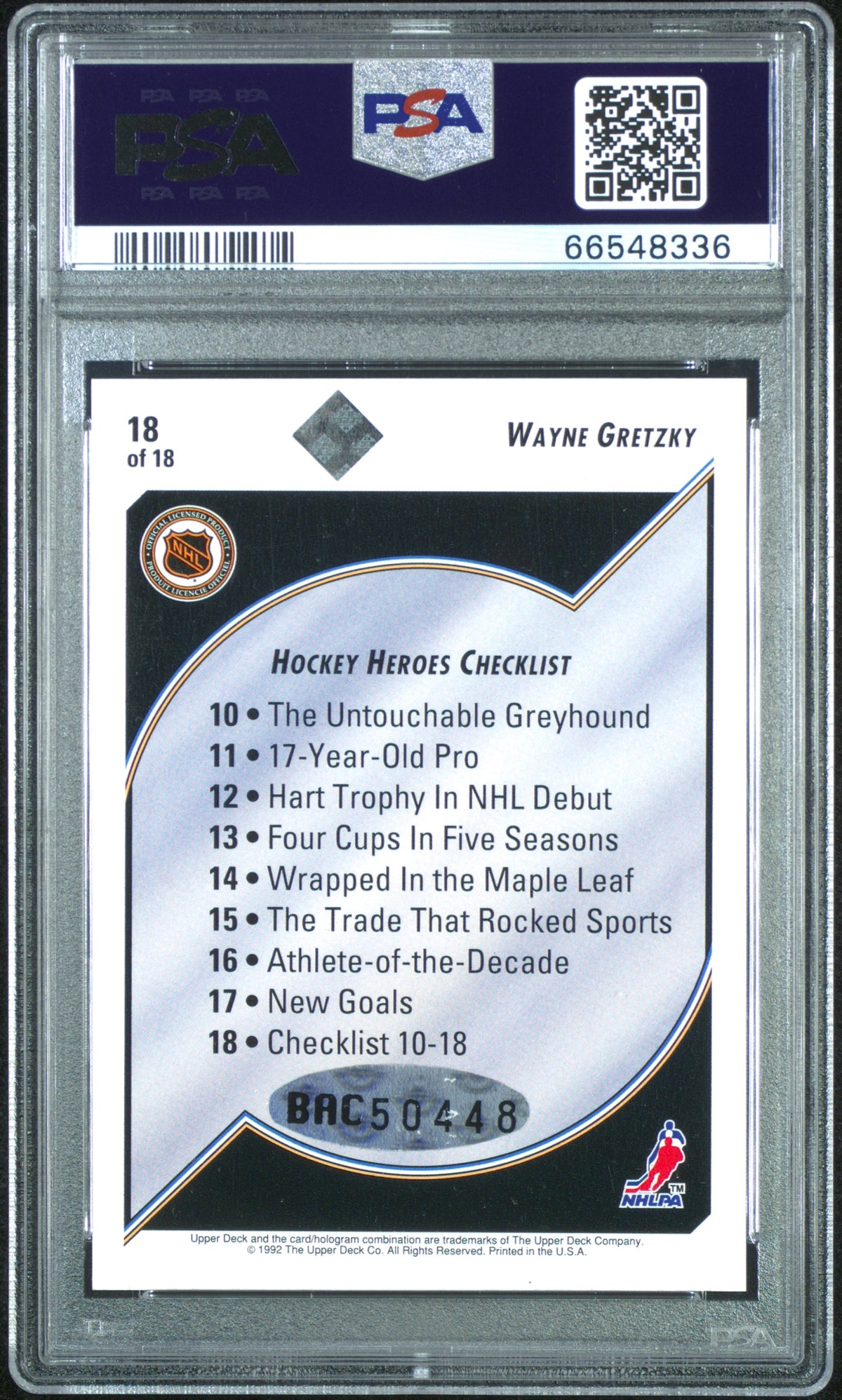 Wayne Gretzky PSA 9 AUTO 10 1992 UD Upper Deck Heroes Checklist AUTOGRAPH
