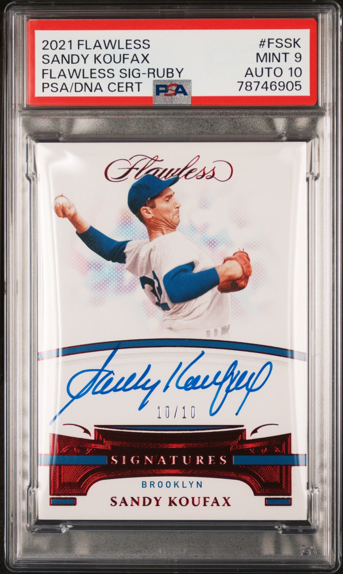 Sandy Koufax PSA 9 AUTO 10 2021 Panini FLAWLESS Signatures Ruby #/10 AUTOGRAPH