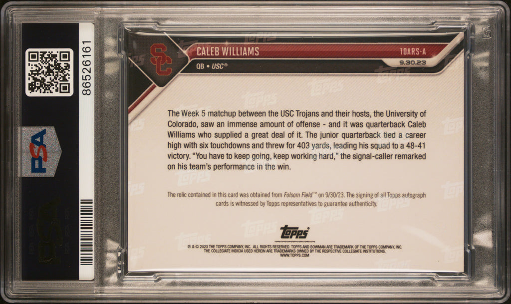 Caleb Williams PSA 10 AUTO 10 2023 Bowman U Now RPA On-Card Autograph RC Rookie (pop 1)