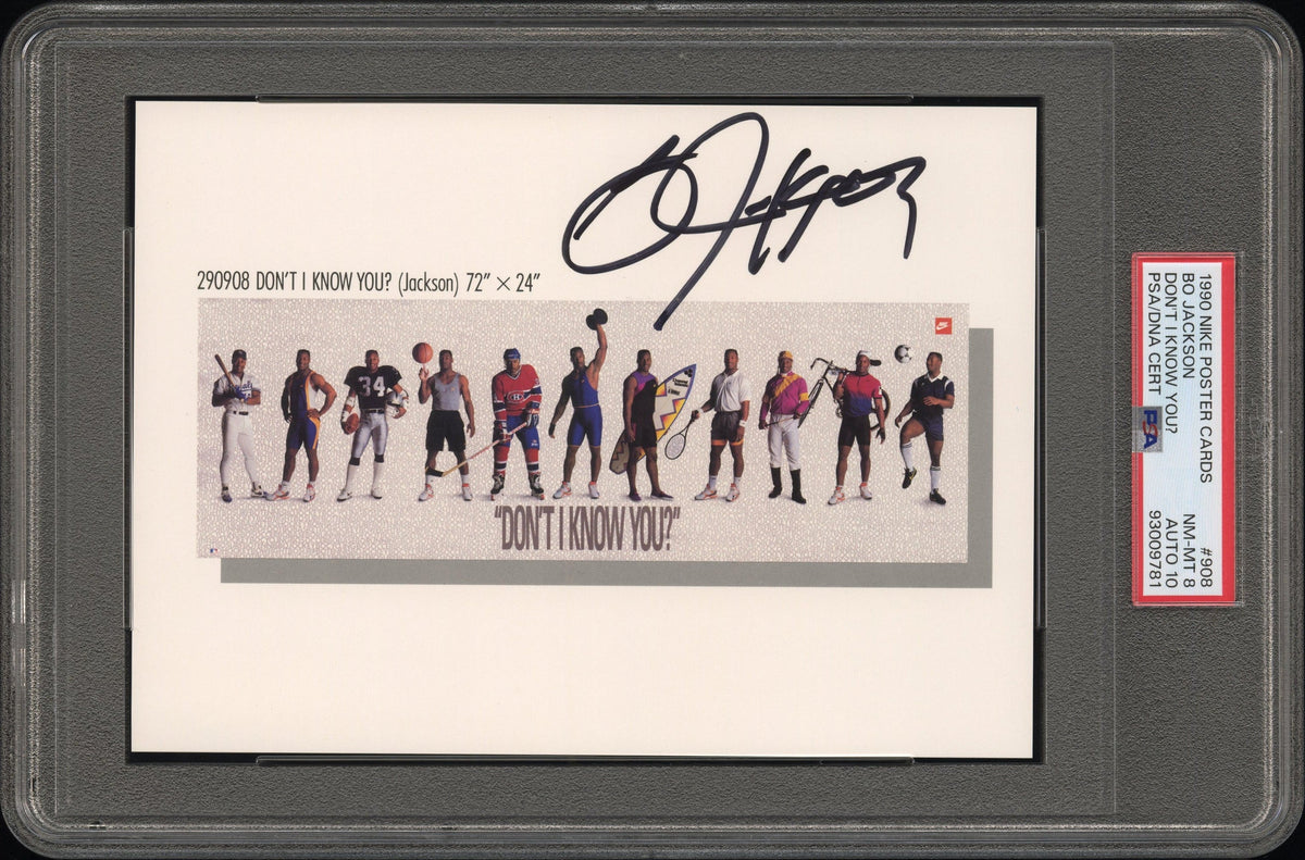 Bo Jackson PSA 8 AUTO 10 Autograph 1990 Nike Poster Cards #908 DON'T I KNOW YOU? 5x7 Beckett Witness & PSA/DNA