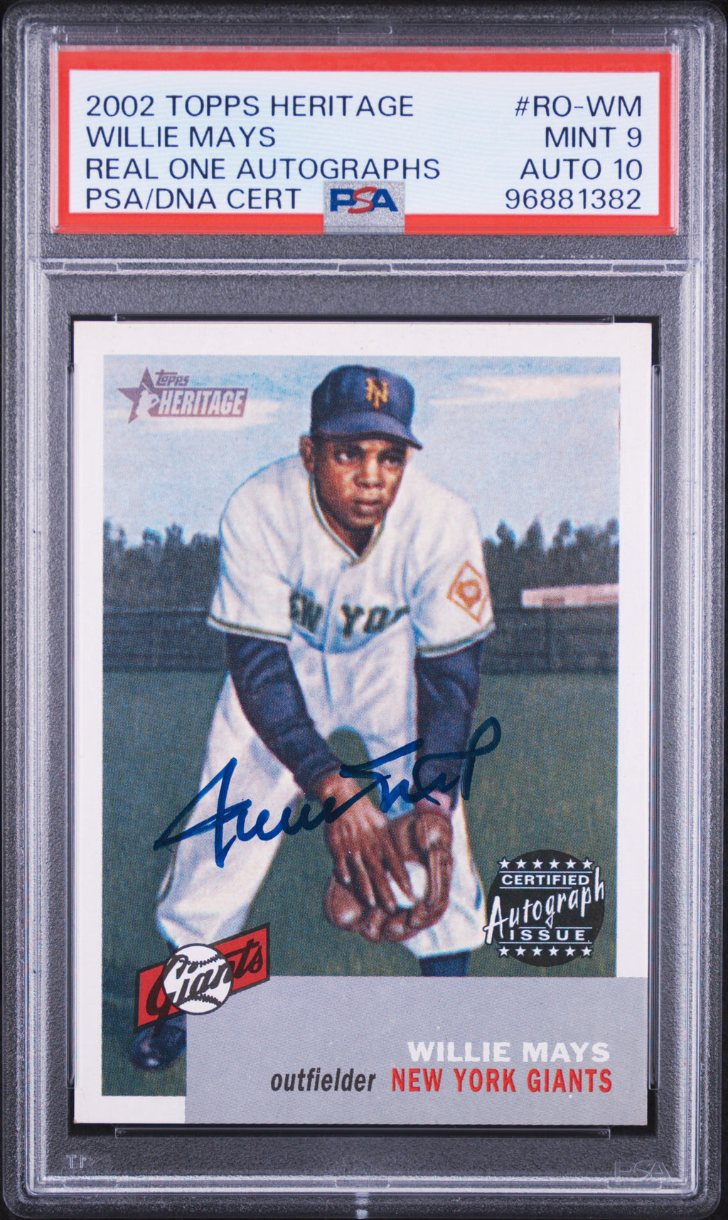 Willie Mays PSA 9 AUTO 10 Topps Heritage 2002 Real One (1953 Topps Reprint) Certified AUTOGRAPH