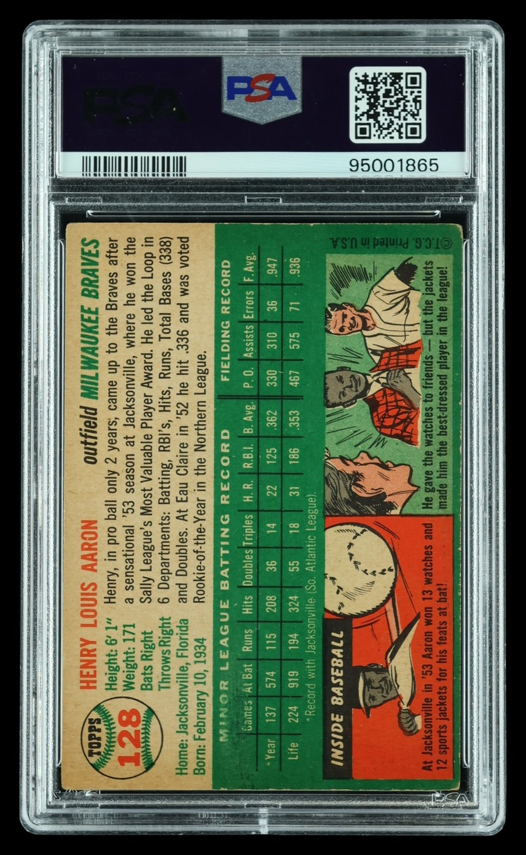Hank Aaron 1954 Topps #128 RC Rookie PSA 3 *MBA Diamond Bronze* EYE APPEAL
