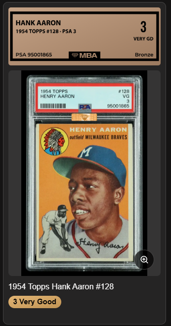 Hank Aaron 1954 Topps #128 RC Rookie PSA 3 *MBA Diamond Bronze* EYE APPEAL