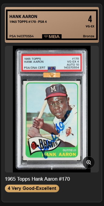 Hank Aaron 1965 TOPPS Autograph PSA 4 AUTO 10 *MBA Diamond Bronze* EYE APPEAL