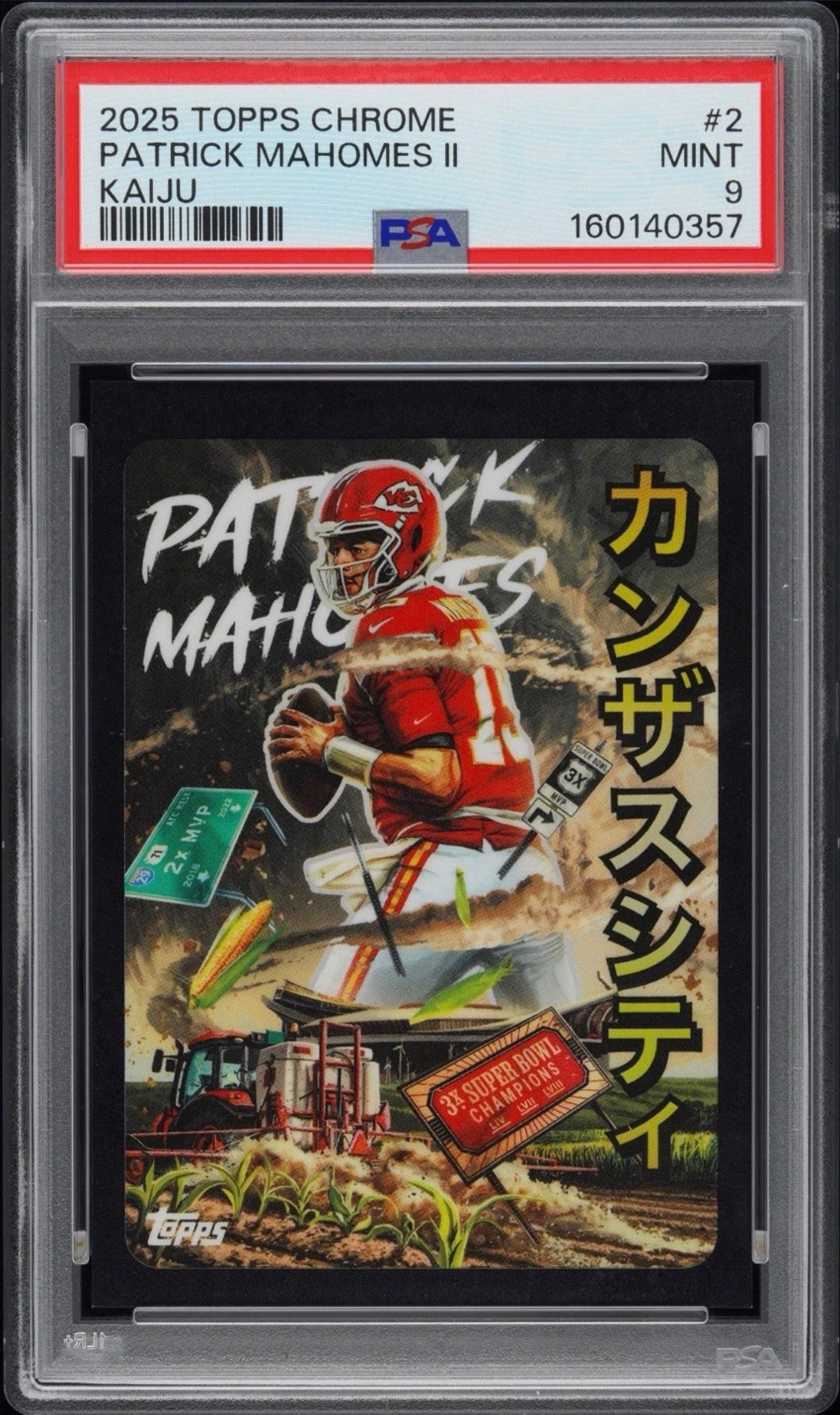 Patrick Mahomes 2025 Topps Chrome KAIJU Insert PSA 9