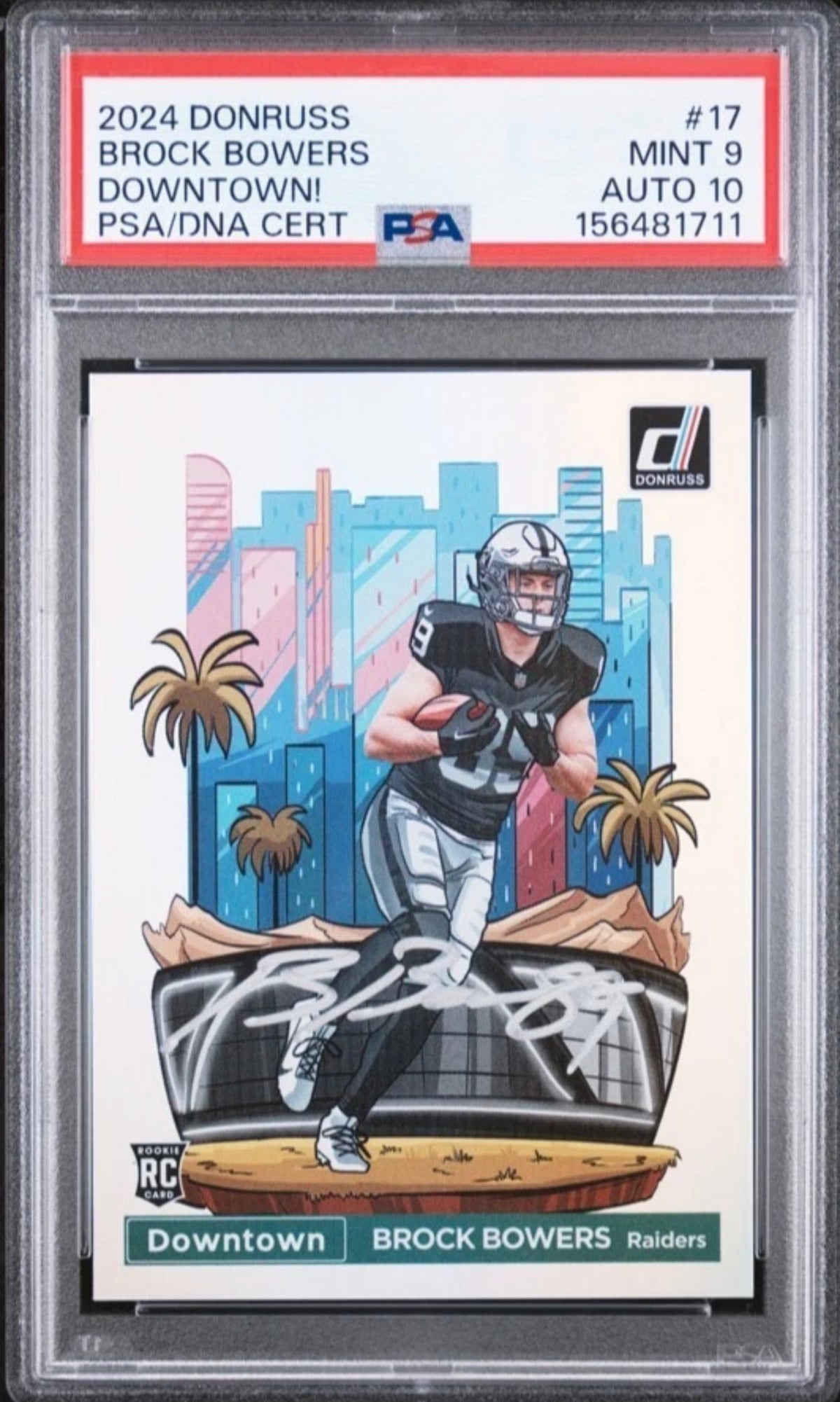 Brock Bowers PSA 9 AUTO 10 Rookie RC 2024 Donruss DOWNTOWN! (pop 2, 0 higher)