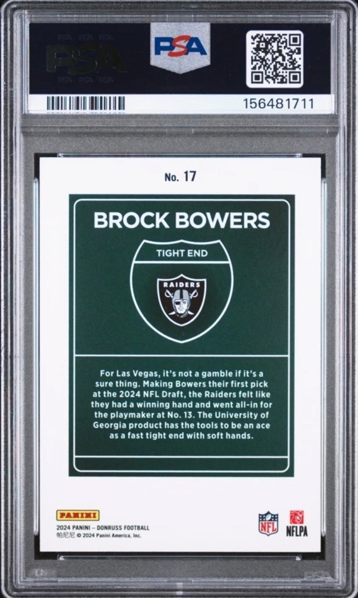 Brock Bowers PSA 9 AUTO 10 Rookie RC 2024 Donruss DOWNTOWN! (pop 2, 0 higher)