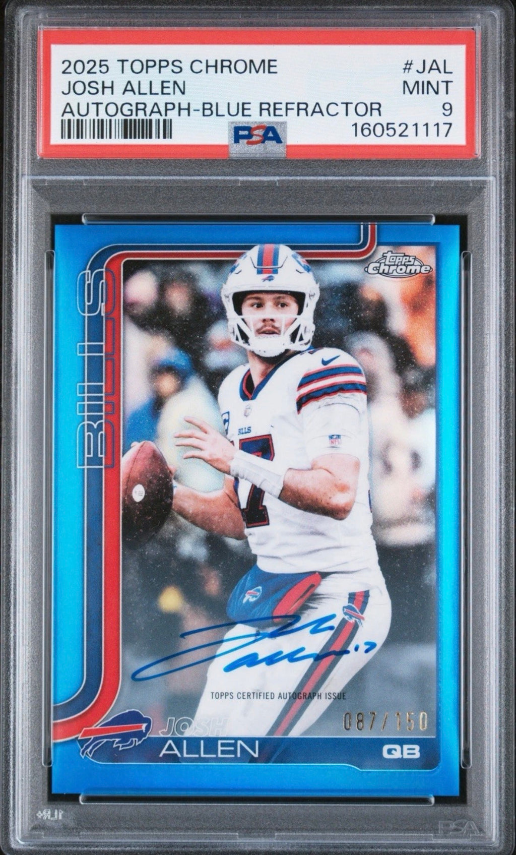JOSH ALLEN 2025 Topps Chrome AUTO Autograph BLUE REFRACTOR #/150 PSA 9