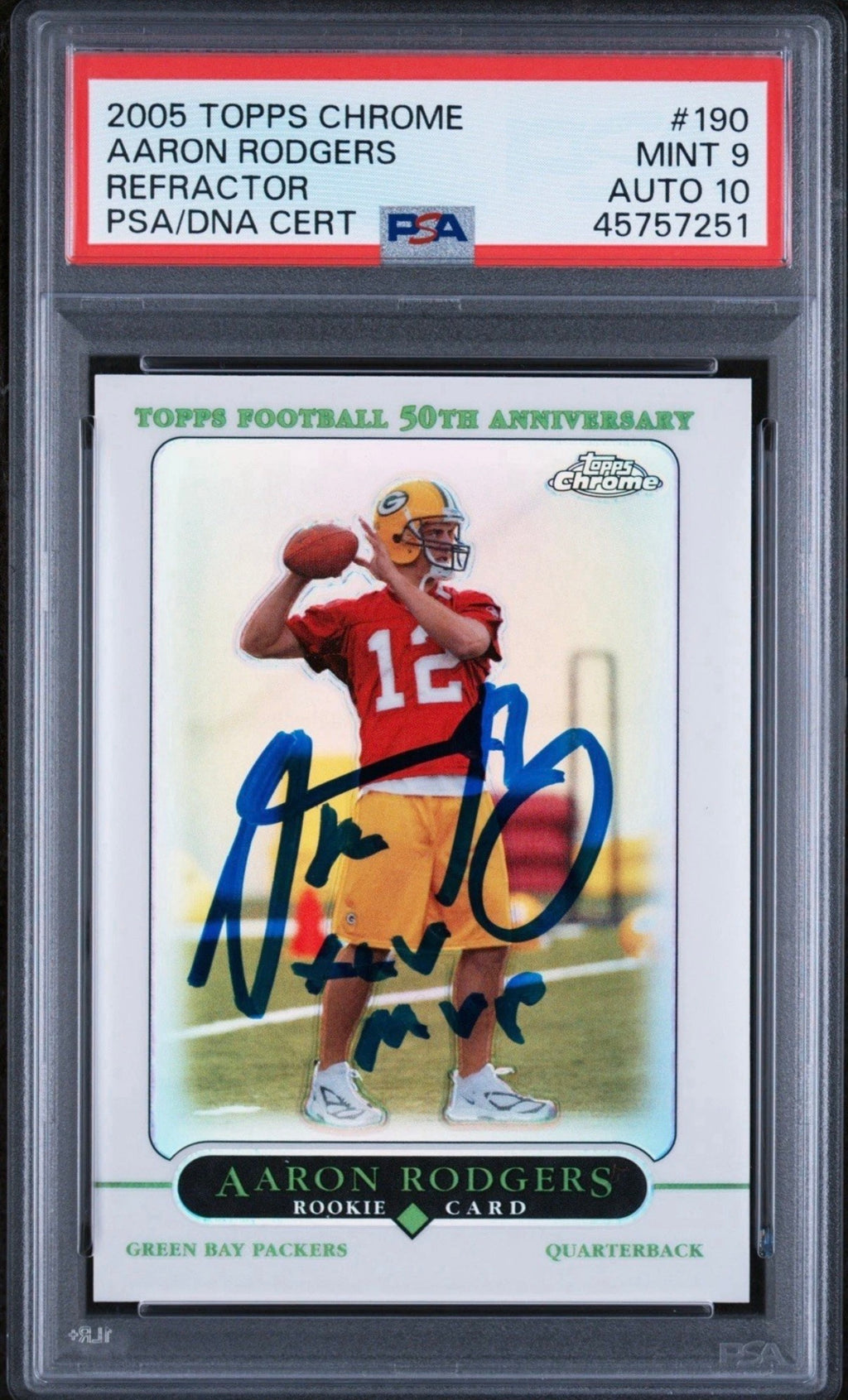 AARON RODGERS PSA 9 AUTO 10 Topps Chrome 2005 REFRACTOR Rookie RC Fanatics