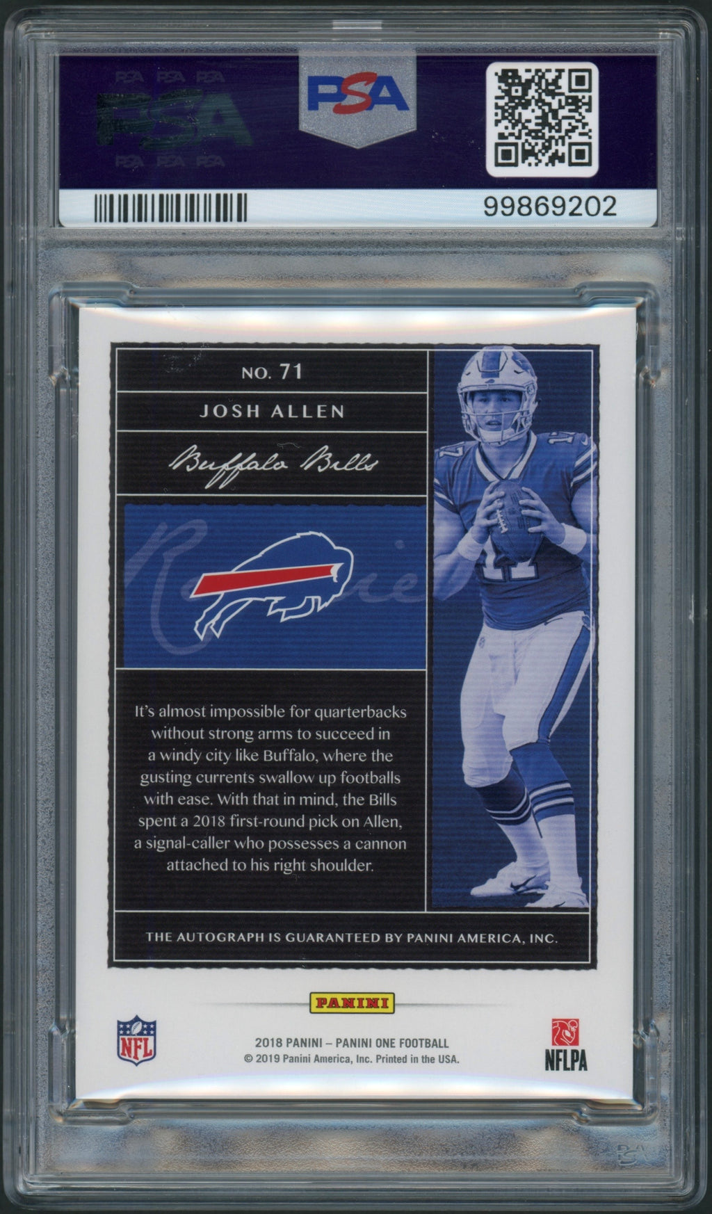 Josh Allen PSA 9 AUTO Rookie RC 2018 Panini One Autograph RED #/15