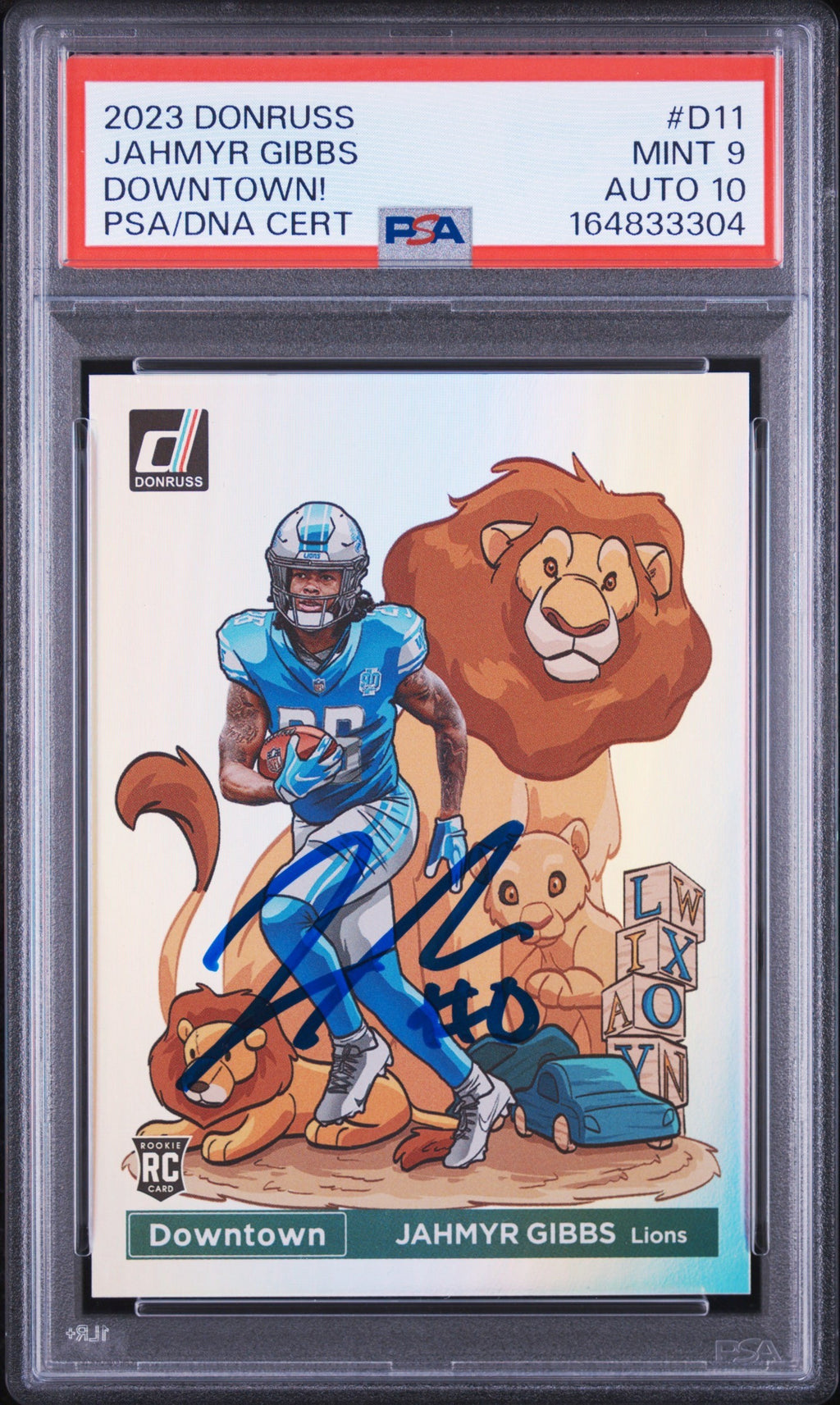 Jahmyr Gibbs PSA 9 AUTO 10 Panini Donruss DOWNTOWN! 2023 Rookie RC Autograph