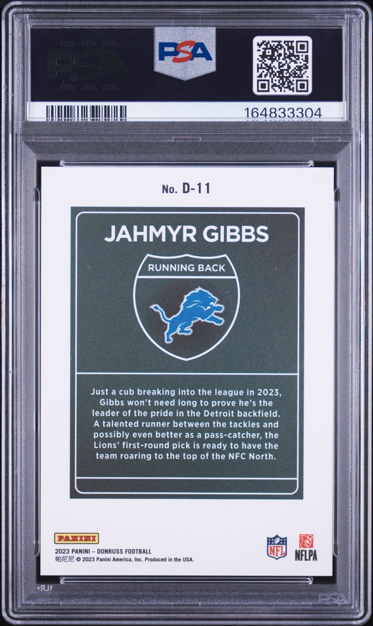 Jahmyr Gibbs PSA 9 AUTO 10 Panini Donruss DOWNTOWN! 2023 Rookie RC Autograph