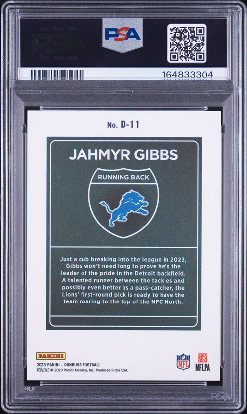 Jahmyr Gibbs PSA 9 AUTO 10 Panini Donruss DOWNTOWN! 2023 Rookie RC Autograph
