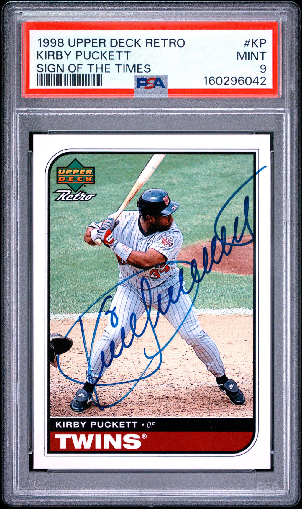 Kirby Puckett PSA 9 Upper Deck Retro 1998 Sign of the Times AUTO Autograph