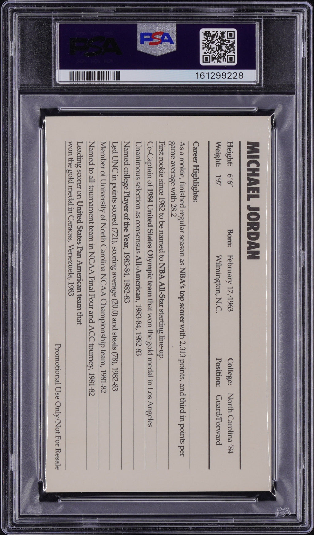 Michael Jordan 1985 Nike Promo RC Rookie PSA 7