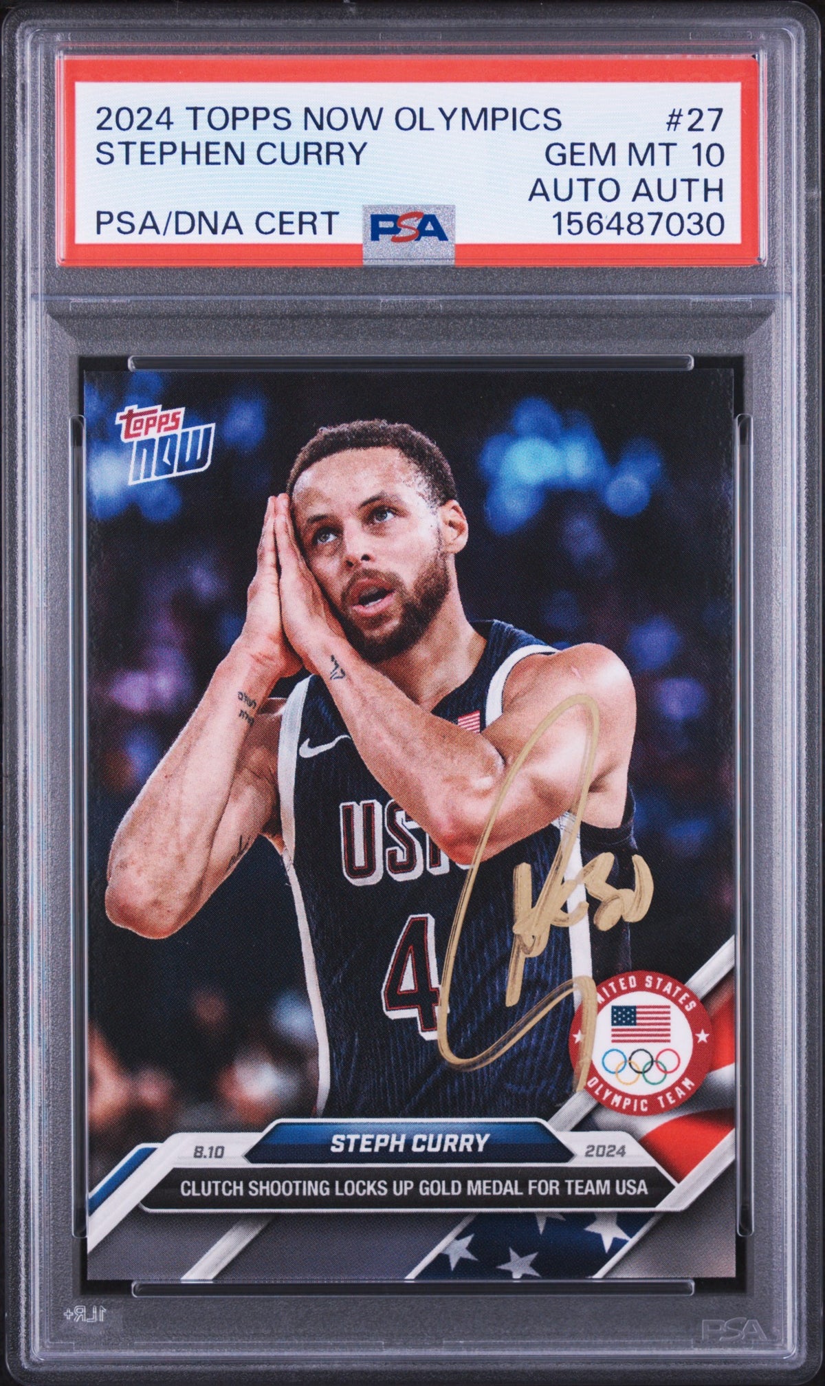 Stephen Curry PSA 10 AUTO Topps Now Olympics 2024 Autograph BECKETT WITNESS & PSA/DNA