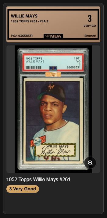 Willie Mays 1952 Topps #261 PSA 3 *MBA Diamond Bronze* EYE APPEAL
