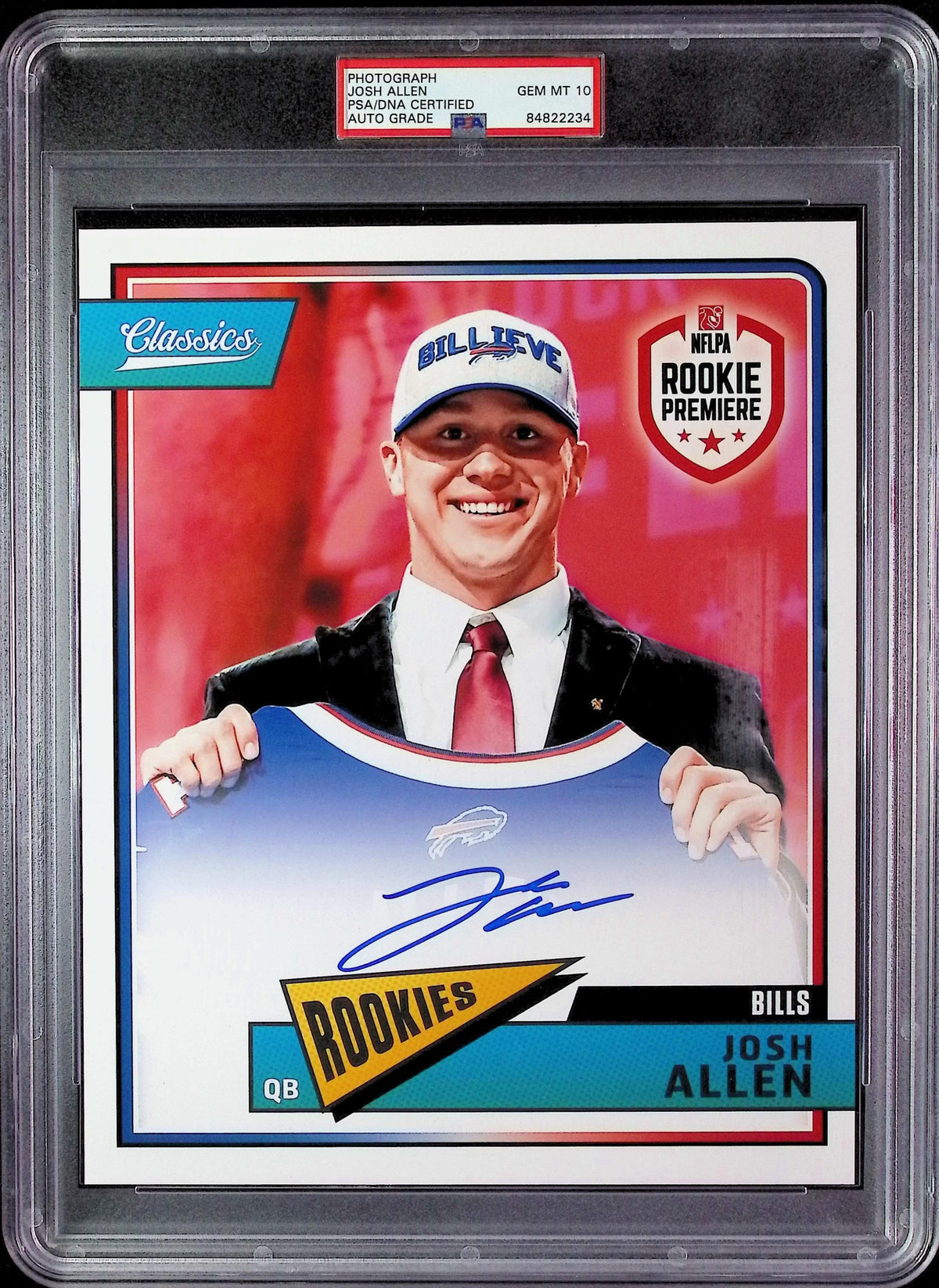 Josh Allen PSA 10 AUTO Autograph 2018 Panini Classics Rookie Premier RC 8x10 PHOTO Signed PSA/DNA Slabbed