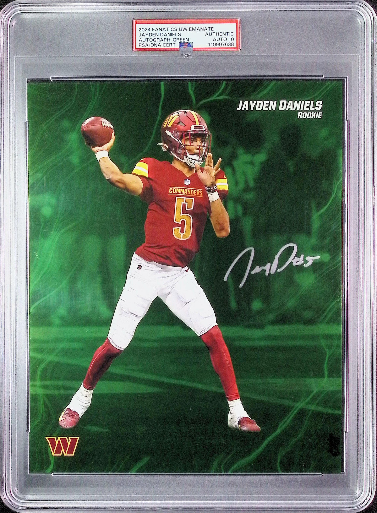 Jayden Daniels PSA 10 AUTO Fanatics Under Wraps Emanate #/99 GREEN 2024 Rookie RC (Oversized) Autograph PSA/DNA