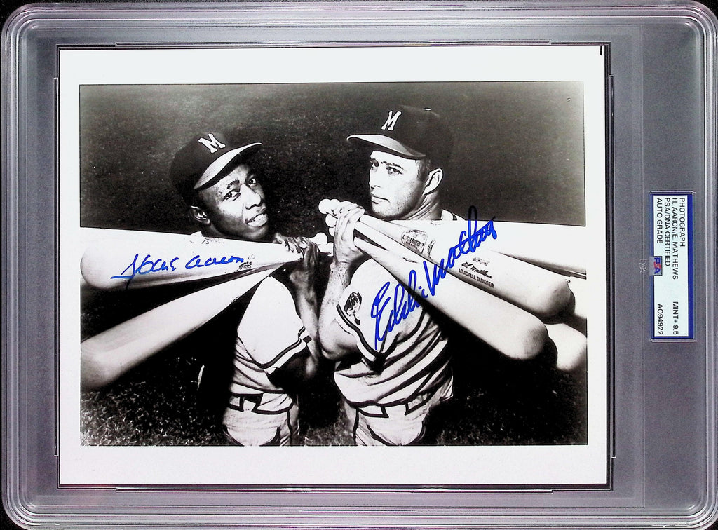 Hank Aaron & Eddie Mathews PSA 9.5 AUTO Dual Autograph 8x10 PHOTO Signed PSA/DNA Slabbed
