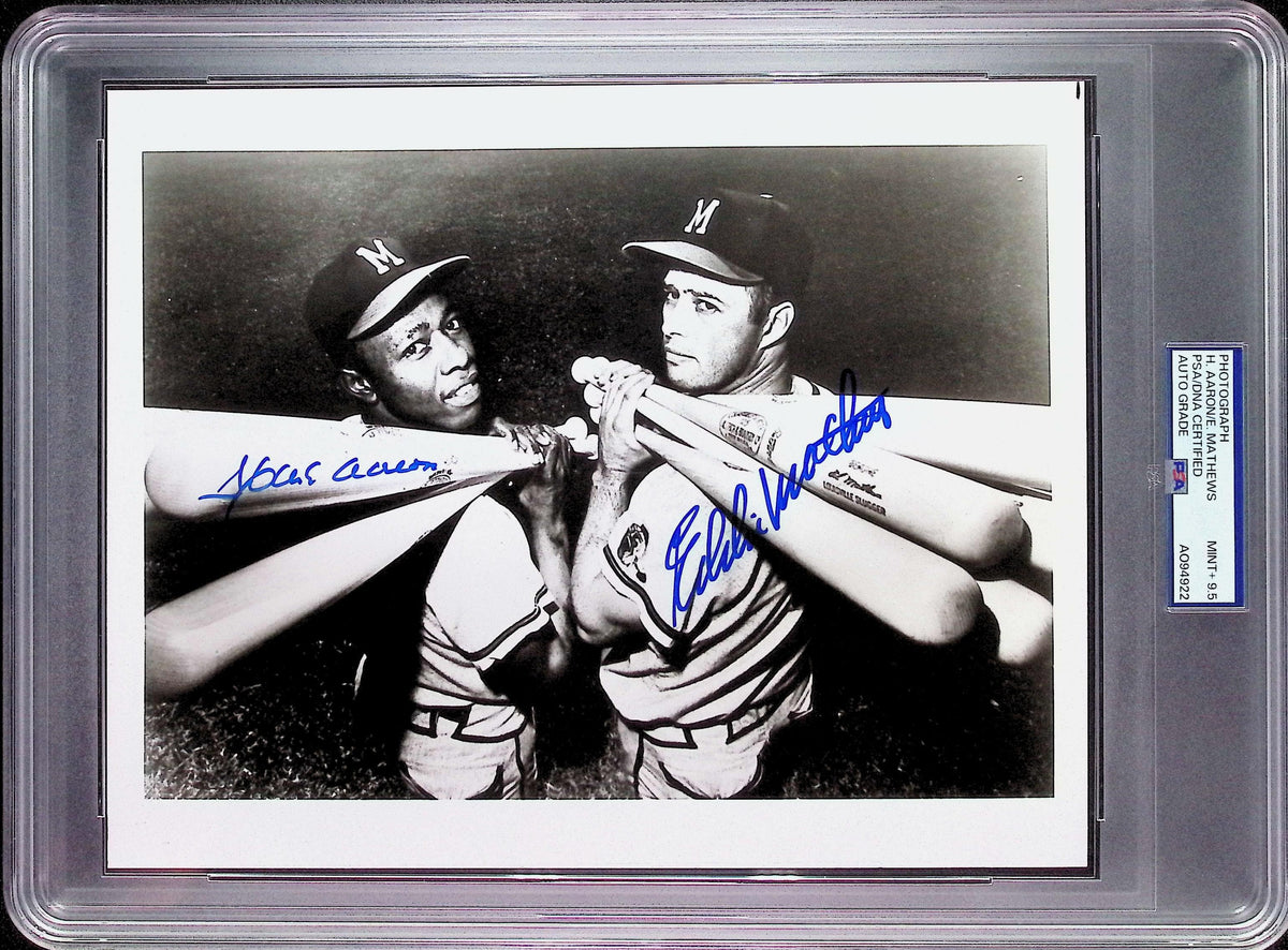 Hank Aaron & Eddie Mathews PSA 9.5 AUTO Dual Autograph 8x10 PHOTO Signed PSA/DNA Slabbed