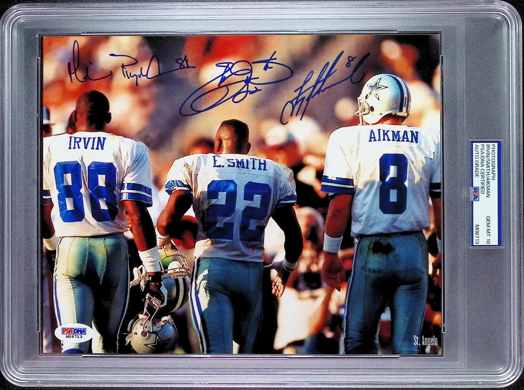 Michael Irvin &amp; Emmitt Smith &amp; Troy Aikman PSA AUTO Dual Autograph 8x10 PHOTO Signed PSA/DNA Slabbed
