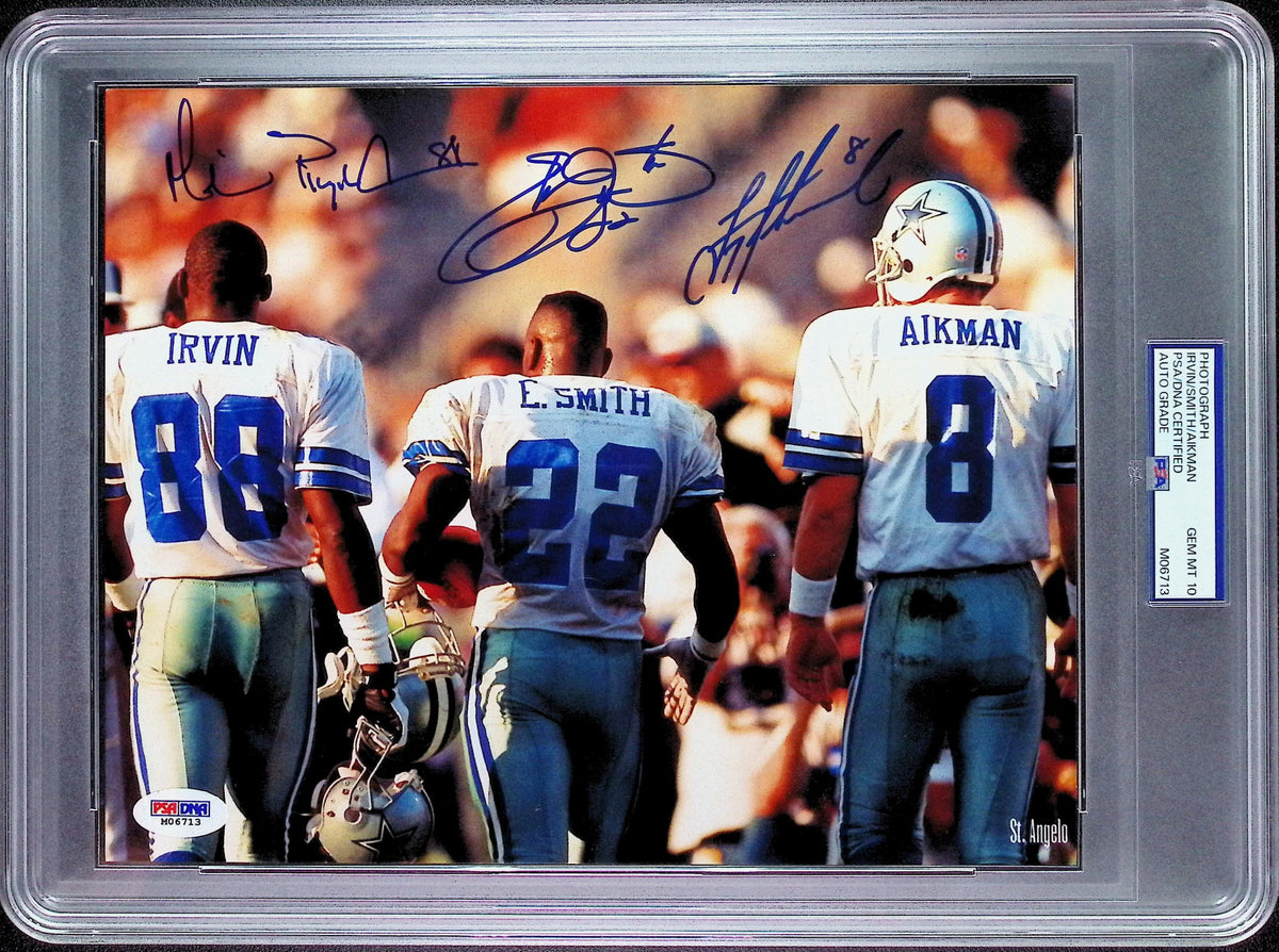 Michael Irvin &amp; Emmitt Smith &amp; Troy Aikman PSA AUTO Dual Autograph 8x10 PHOTO Signed PSA/DNA Slabbed