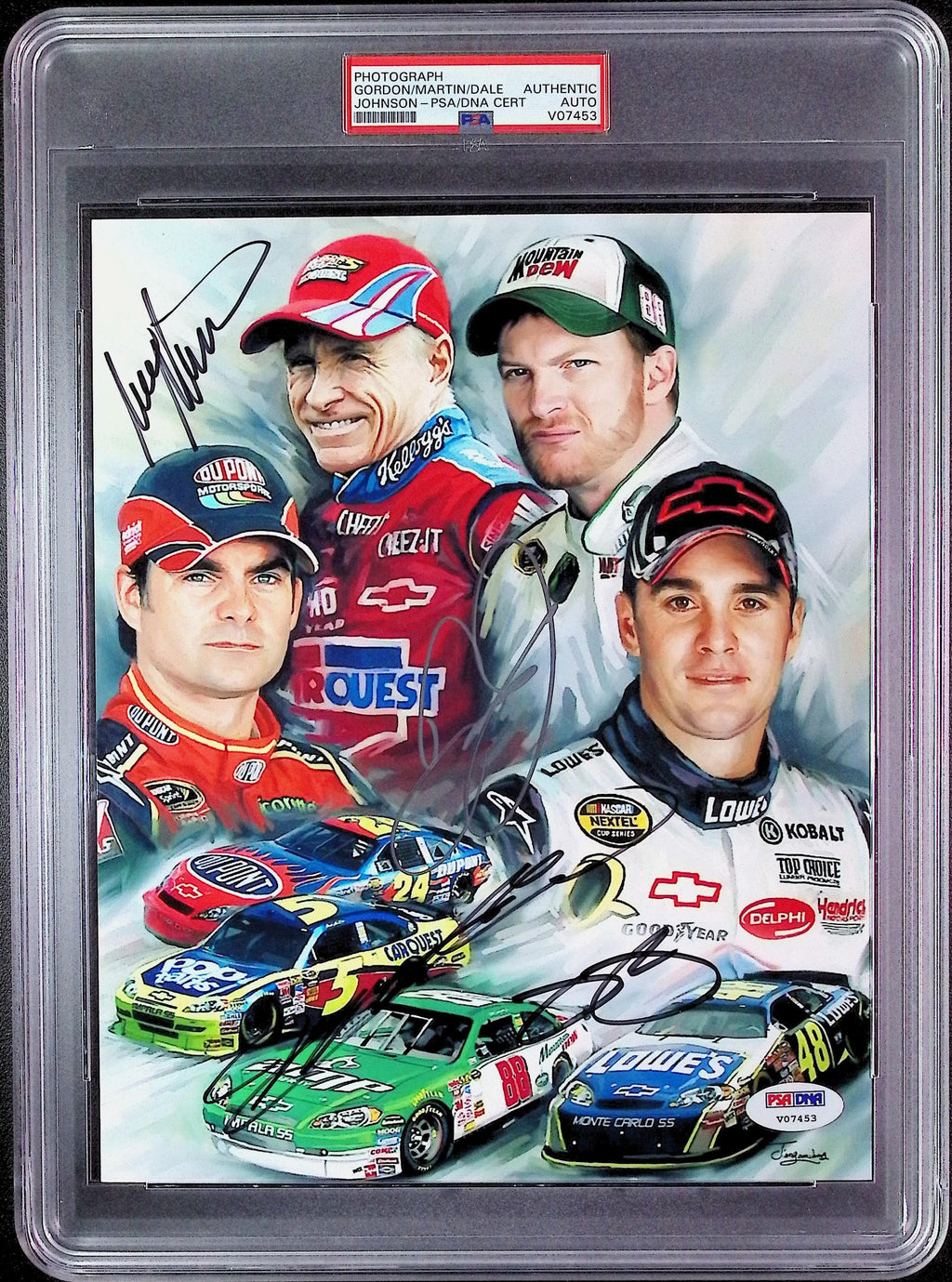 Jimmie Johnson & Jeff Gordan & Dale Earnhardt Jr & Mark Martin PSA AUTO Autograph 8x10 PHOTO Signed PSA/DNA Slabbed