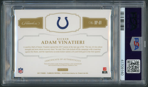 Adam Vinatieri PSA 10 AUTO 10 2017 Panini FLAWLESS Dual GAME-USED AUTOGRAPH (pop 1)